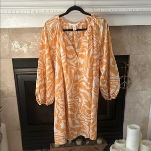H&M Vibrant Orange and Cream Long Sleeve Dress